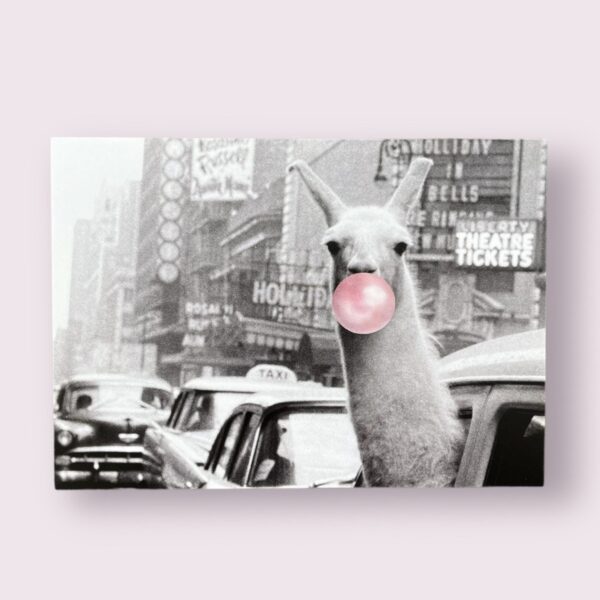 Ansichtkaart Llama bubblegum